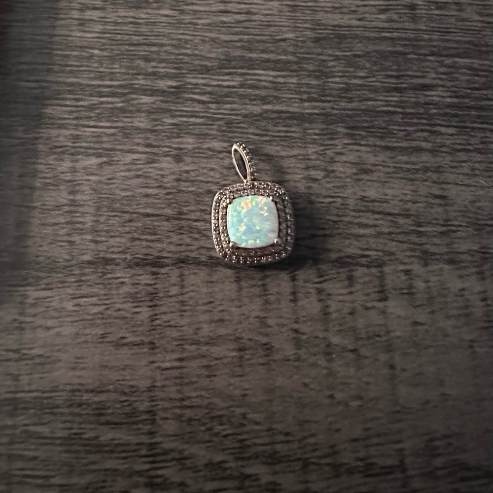 Lab Grown Opal Halo Pendant - Blue Opalescent